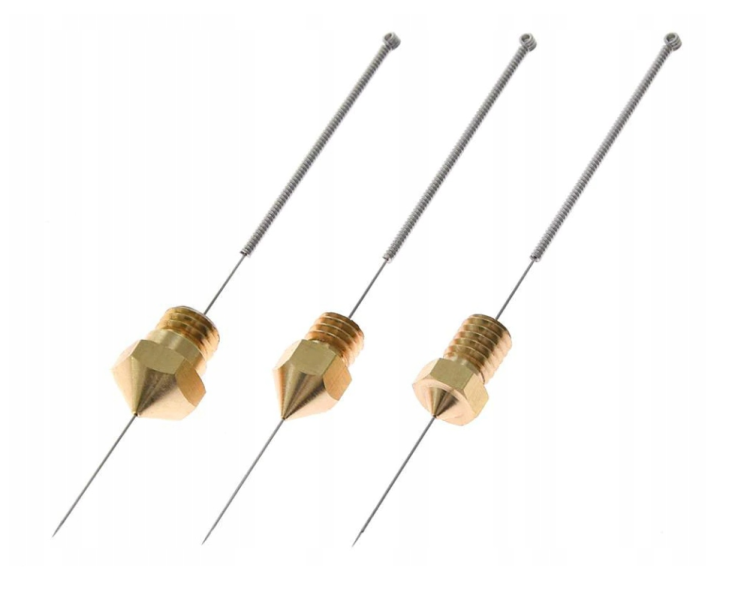 Czyścik do dysz o średnicy 0,2mm montowanych w głowicach drukarek 3D Creality Ender 3, pro, v2, s1, 5, 7, Anet, A8, A6, Anycubic, Prusa MK3S Plus i każdej odpowiednią średnicą dyszy.
