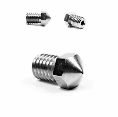 Wysokiej jakości powlekana niklem dysza w typie E3D o średnicy wylotowej 0,6mm na filament 1,75mm od Micro Swiss do drukarek 3D Prusa Mk3s Plus, Mini, Anycubic, Voron, RatRig i innych z głowicą typu E3D.