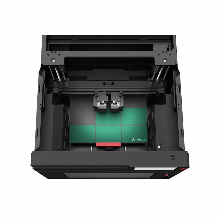 Drukarka 3D Raise3D E2 - widok z góry na otwarte urządzenie