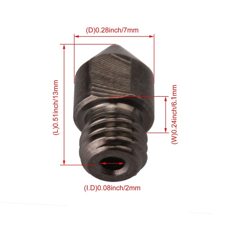Dysza z hartowanej stali w typie MK8 o średnicy wyjściowej 0,6mm do drukarki 3D Anet A8, A6, Creality Ender 3, 5 i innych.