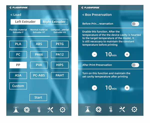 Interfejs drukarki Flashforge Creator 4-S